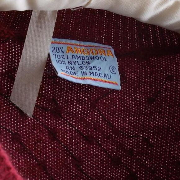 Burgundy angora blend sweater with black beading and sequins‎ - Picture 3 of 7